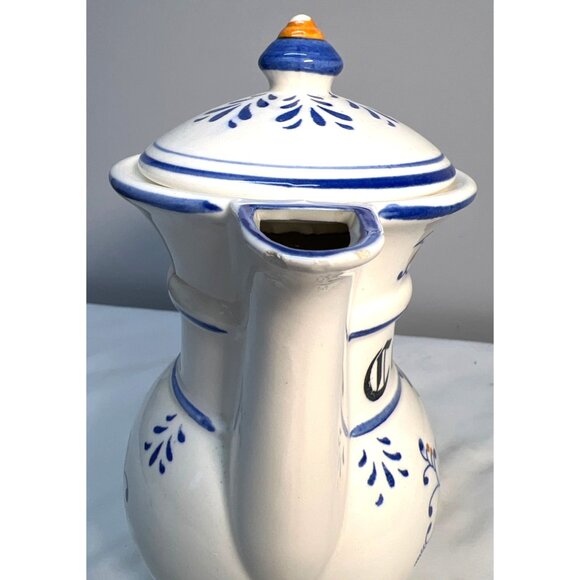 Vintage Acson Ceramic Coffee Pot With Lid Blue & White Floral Design - Picture 6 of 8